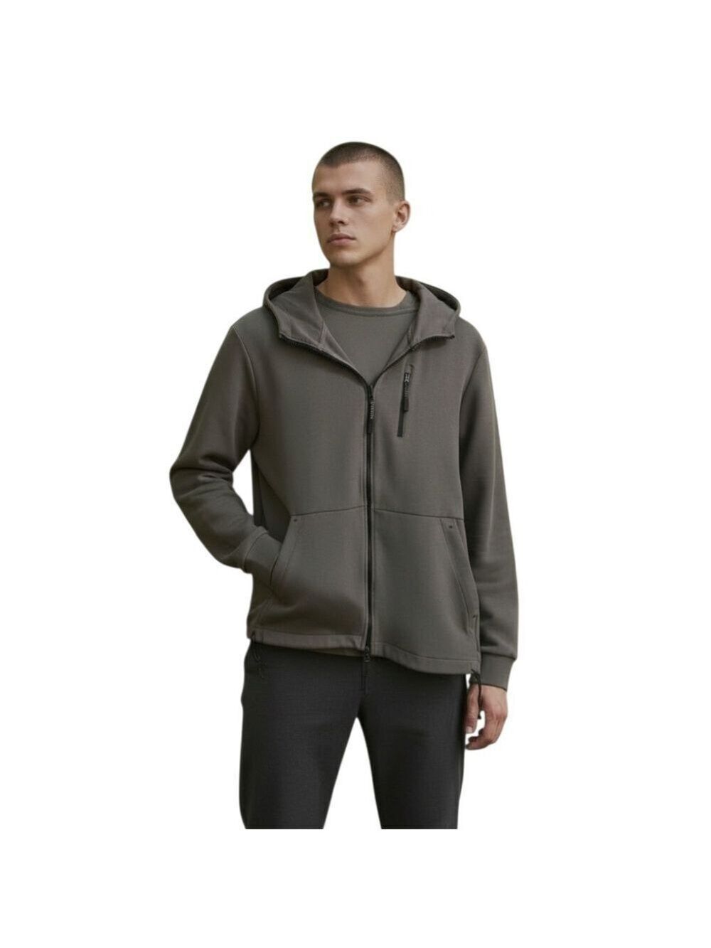 Zara Technical Zip Hoodie Sweatshirt In Sand Sz M